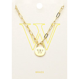 -W- Brass Metal Monogram Lock Pendant Necklace